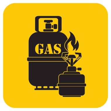 Kamp ocağı gaz şişesi simge vektör ile. Vektör çizim