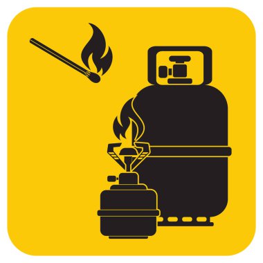 Kamp ocağı gaz şişesi simge vektör ile. Vektör çizim