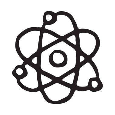 Elle çizilmiş atom doodle simgesi. Vektör çizim.