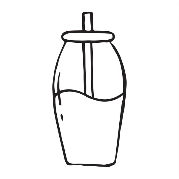 Vector Sketch Illustration Tarro Con Paja Para Beber Icono Doodle — Vector de stock