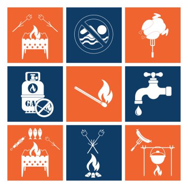 Kamp ekipmanları simgeler kümesi. Vektör çizim