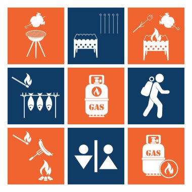 Kamp ekipmanları simgeler kümesi. Vektör çizim