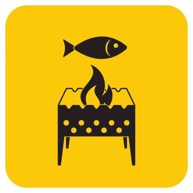 Mangal ızgara balık simgesiyle. Vektör illustratio