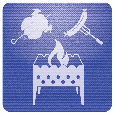 Mangal şiş, tavuk ve sosis simgesi. Vektör illustratio