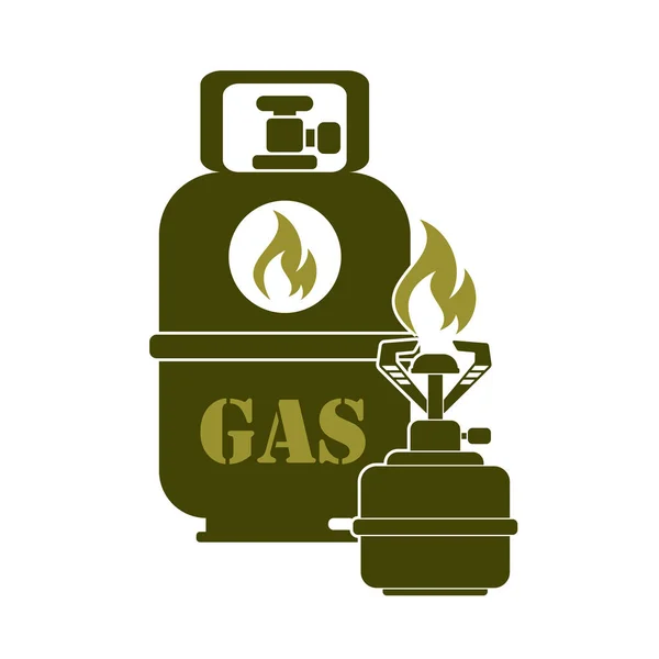 Campingkocher Mit Gasflaschensymbol Vektorillustration — Stockvektor