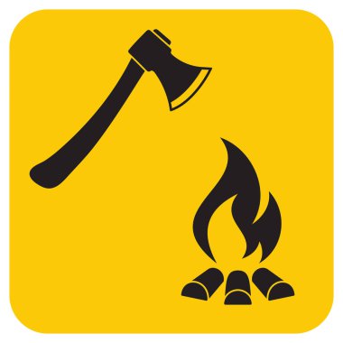 Balta ve kamp ateşi simgesi. Düz vektör illustratio