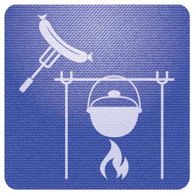 Yangın, pot ve sosis simgesi. Vektör çizim