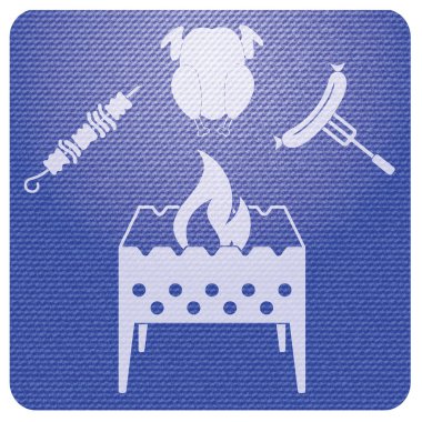 Brazier, kebap, tavuk ve sosis ikonu. Vektör illüstrasyonu