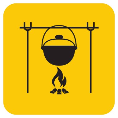 Yangın ve pot simgesi. Vektör çizim