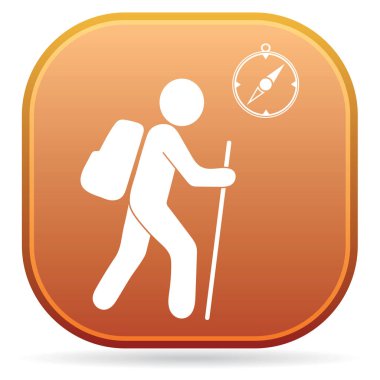 Pusula simgesini turistlerle hiking. Vektör illustratio