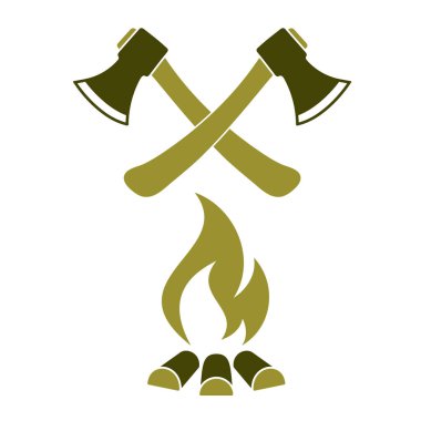 Balta ve kamp ateşi simgesi. Düz vektör illustratio