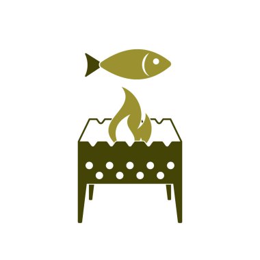 Mangal ızgara balık simgesiyle. Vektör illustratio