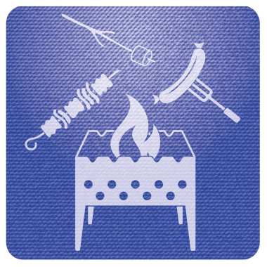 Mangal, Zephyr'i, kebap ve sosis simgesi. Vektör illustratio