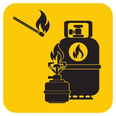 Kamp ocağı gaz şişesi simge vektör ile. Vektör çizim