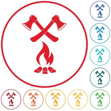 Balta ve kamp ateşi simgesi. Düz vektör illustratio