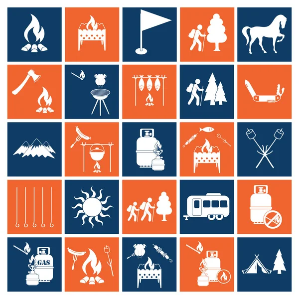 Conjunto Iconos Equipos Camping Ilustración Vectorial — Vector de stock