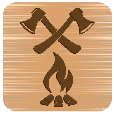 Balta ve kamp ateşi simgesi. Düz vektör illustratio