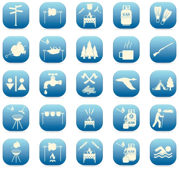 Seyahat ve kamp ekipmanları simgeler kümesi. Vektör çizim