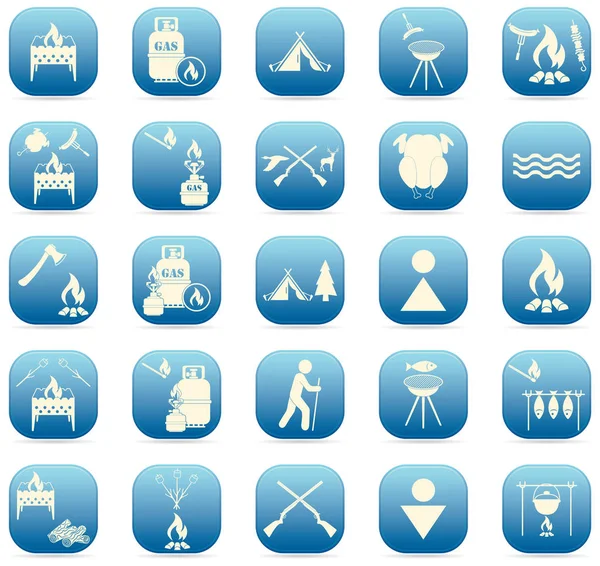 Seyahat ve kamp ekipmanları simgeler kümesi. Vektör çizim