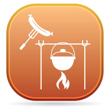 Yangın, pot ve sosis simgesi. Vektör çizim