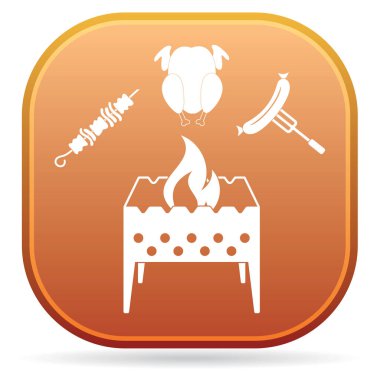 Brazier, kebap, tavuk ve sosis ikonu. Vektör illüstrasyonu