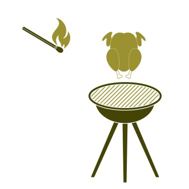 Barbekü ızgara tavuk simgesi olan. Vektör illustratio