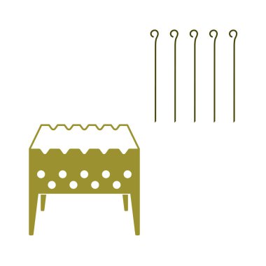 Mangal ızgarası ile şiş simgesini. Vektör illustratio