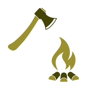 Balta ve kamp ateşi simgesi. Düz vektör illustratio