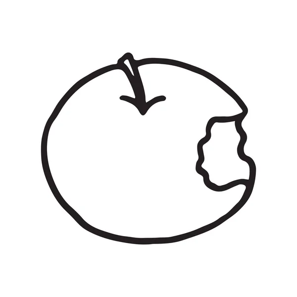 Linienzeichnung Cartoon Doodle Saftig Gebissenen Apfel — Stockvektor