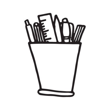 Handdrawn kalem tutucu simge, vektör çizim, izole arka plan üzerinde siyah işareti