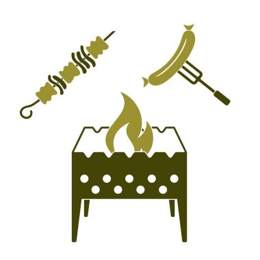 Mangal, kebap ve sosis simgesi. Vektör illustratio