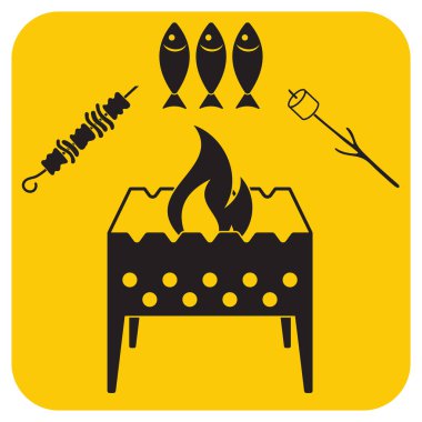 Mangal zephyr, kebap ve balık simgesi. Vektör illustratio