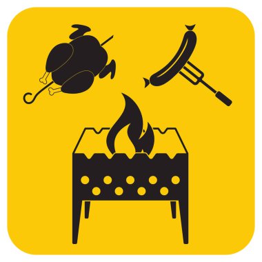Mangal şiş, tavuk ve sosis simgesi. Vektör illustratio