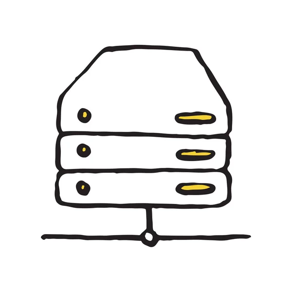 Datenbank Speicher Doodle Symbol Vektorillustration — Stockvektor