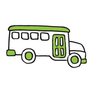 Çizgi film okul otobüsü. Çizilmiş vektör çizim