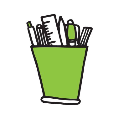 Handdrawn kalem tutucu simge, vektör çizim, izole arka plan üzerinde siyah işareti