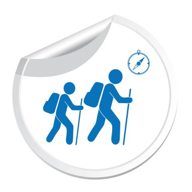 Pusula simgesini turistlerle hiking. Vektör illustratio