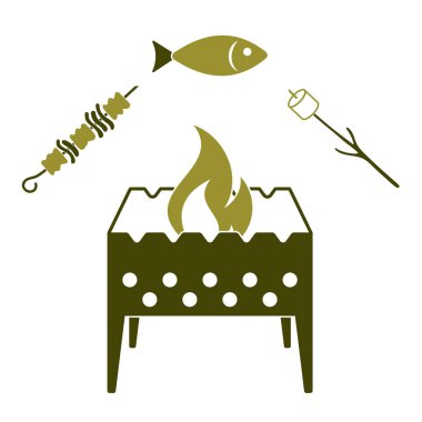 Izgara balık, Zephyr'i ve Kebap simgesi. Vektör illustratio