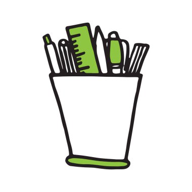 Handdrawn kalem tutucu simge, vektör çizim, izole arka plan üzerinde siyah işareti