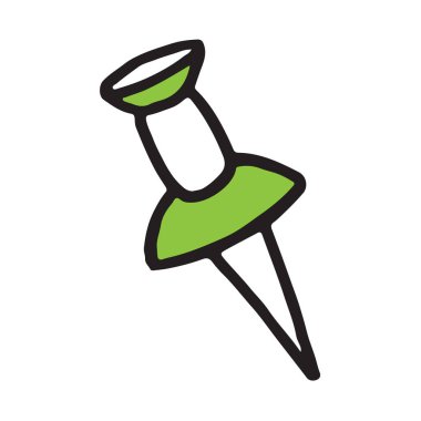 El çekilmiş moda raptiye simgesi. El çekilmiş siyah kroki. İşareti doodle sembolü. Beyaz arka plan üzerinde izole. Düz tasarım. Vektör çizim