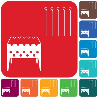 Mangal ızgarası ile şiş simgesini. Vektör illustratio