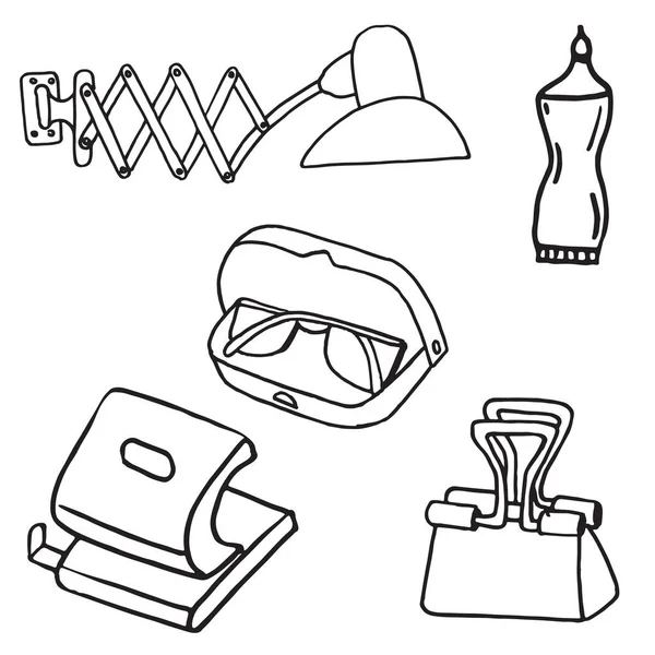 Set Van School Busines Apparatuur Doodle Pictogrammen Vectorillustratie — Stockvector