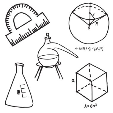 Okul ekipmanları karalama ikonları. Vektör illüstrasyonu