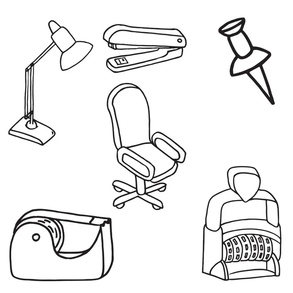 Set Icone Scarabocchiare Attrezzature Ufficio Illustrazione Vettoriale — Vettoriale Stock