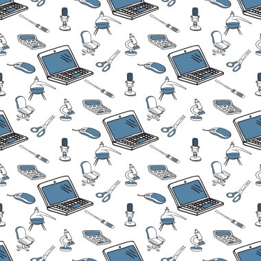 Elle çizilmiş Kırtasiye seamless modeli. Vektör çizim