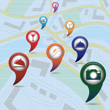 Seyahat hizmetleri için simgeler kümesi. Vektör çizim