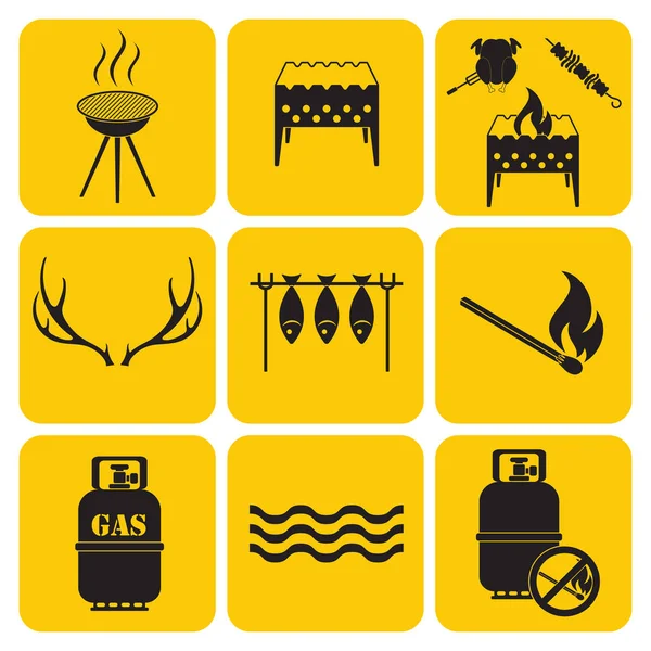 Seyahat ve kamp ekipmanları simgeler kümesi