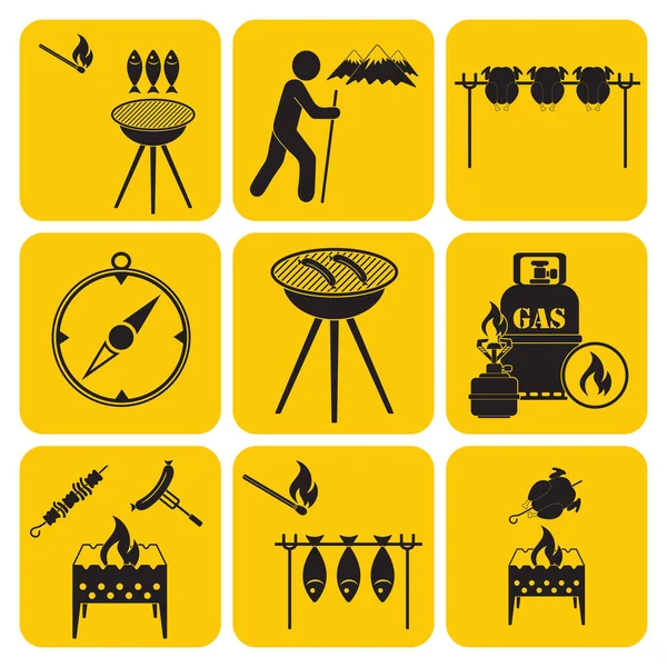 Seyahat ve kamp ekipmanları simgeler kümesi