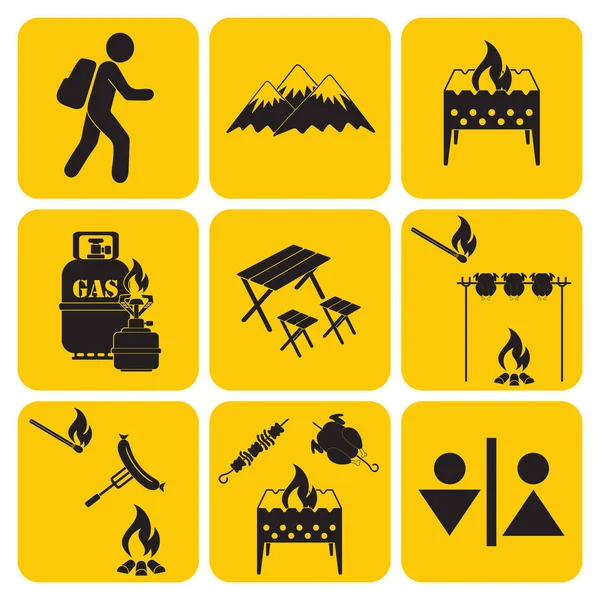 Seyahat ve kamp ekipmanları simgeler kümesi