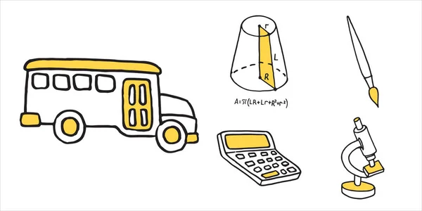 Набір шкільних машин обладнання каракулі значки — стоковий вектор